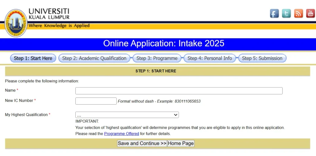 UNIKL Admission Form 